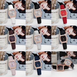 PA Jam Tangan Quartz Strap Rubber PU Analog Casual Gaya Retro Wanita Segi Angka Watch Korean Fashion Balok RM057