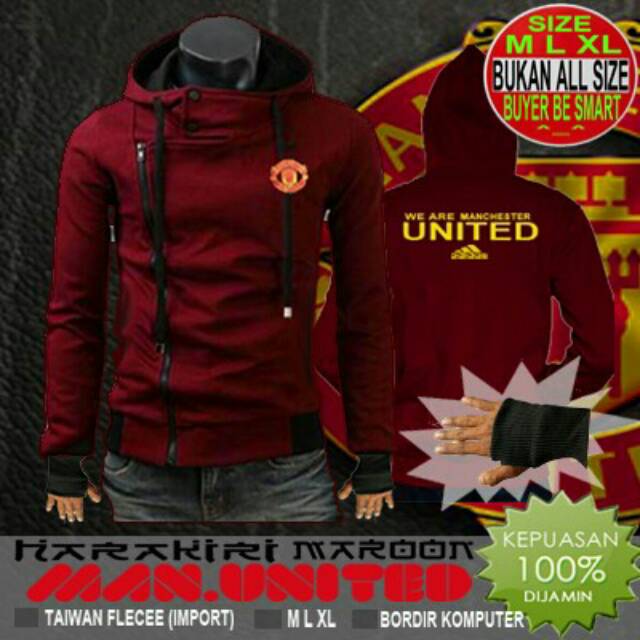 Jaket harakiri manchester united / MU marun red harajuku korea murah sweater hoodie nike adidas