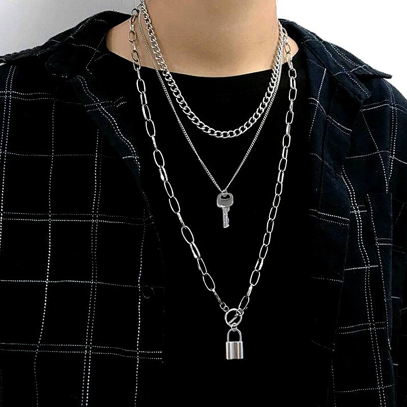 Selebriti Internet yang sama kalung hip hop gaya kunci ornamen Korea anting-anting multi layer ranta