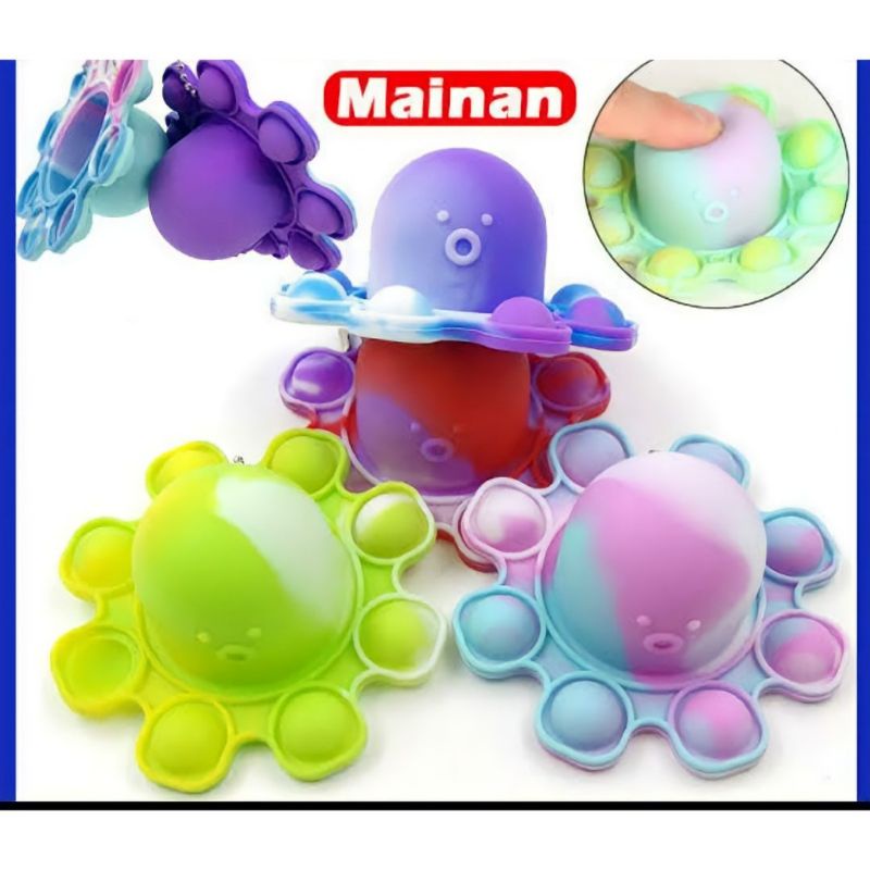 Gantungan Kunci Pop It Octopus/Mainan Anak Pop It/Gantungan Kunci Gurita Bisa Bolak Balik Pop It Fid