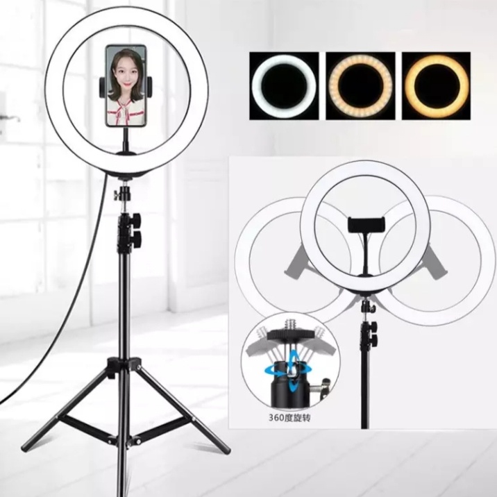 Paket Super Hemat Tripod 2,1 Meter Plus Ring Fill Light 26 CM Plus Lampu Led Ring Light Photography Lighting / 26CM untuk Livestreaming