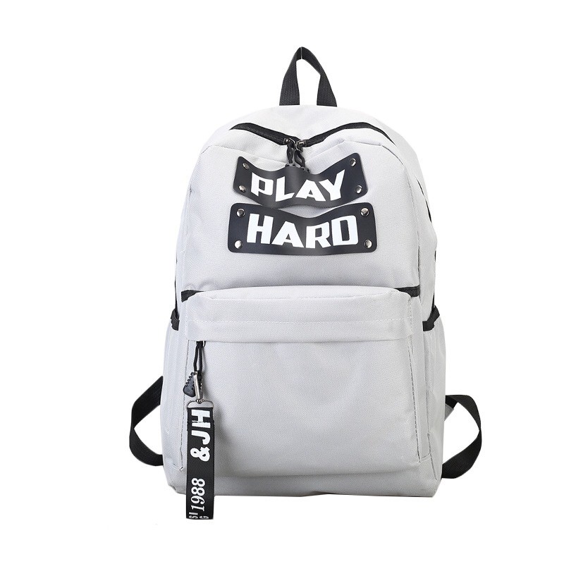 Unisex Korean canvas backpack Play Hard / Ransel wanita kanvas Tas Ransel Cowok / Tas Sekolah import