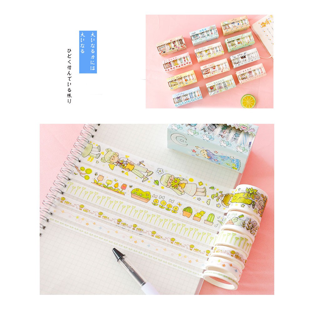 6Rolls/Box Cute Cartoon Daily Life Journal Tape DIY Washi Paper Scrapbooking Diary Tape Sticker