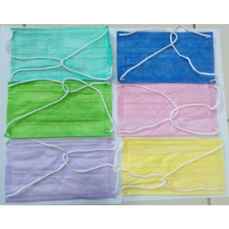 Masker Hijab Warna - Masker Warna Mix Headloop 3Ply isi 50 Pcs