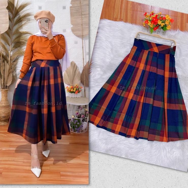 ROK FLANEL MIDI 7/8 // ROK 7/8 MIDI KOTAK FLANEL // ROK REMPEL KOTAK FLANEL IMPORT MIDI// ROK TARTAN