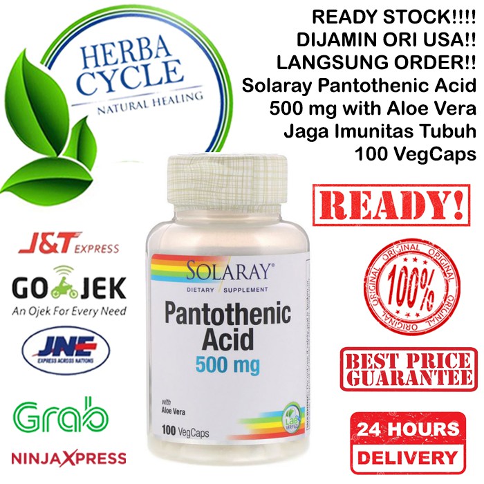 Solaray Pantothenic Acid 500mg 100 Veg Caps Jaga Sistim Metabolisme Imunitas Tubuh ORI USA