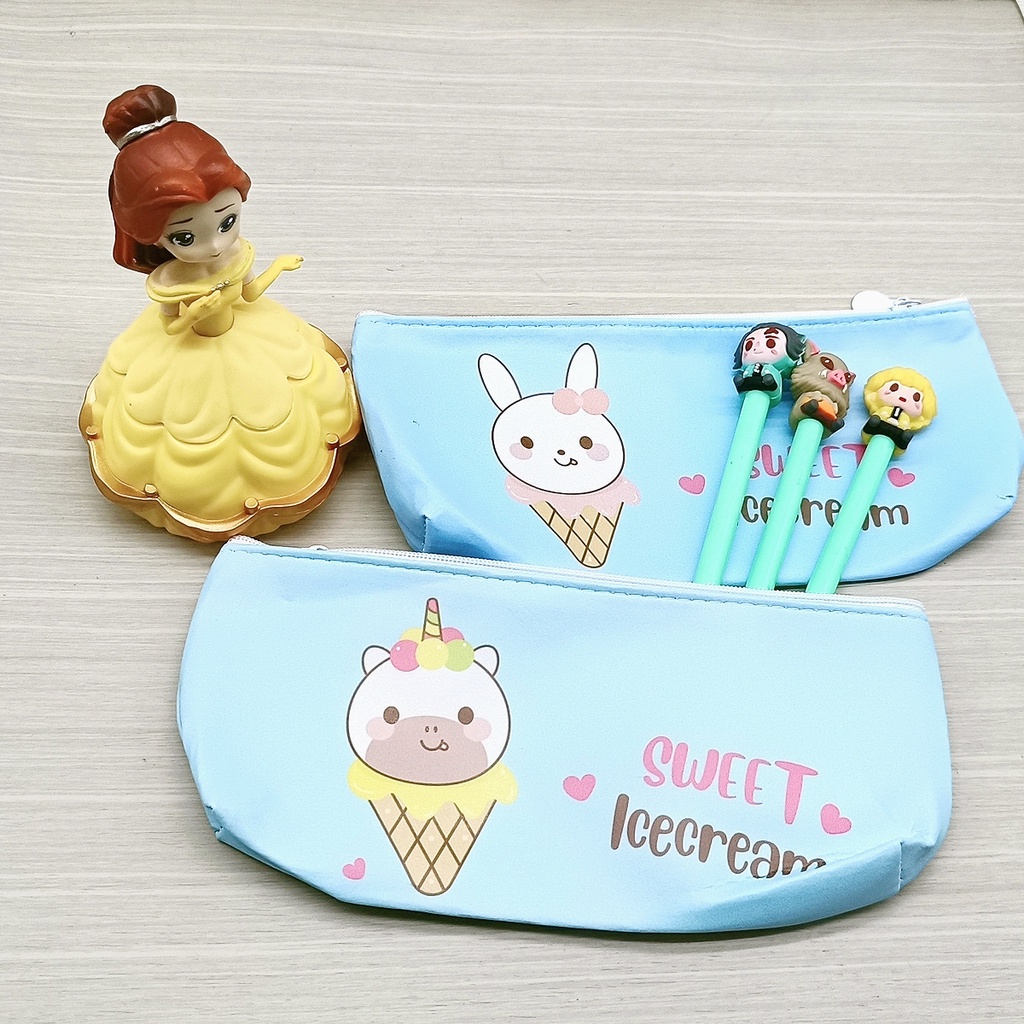 COD KOTAK PENSIL MOTIF LUCU UNIK / TEMPAT PENSIL / KOTAK PULPEN / TEMPAT ALAT TULIS PGS-ICE CREAM BIRU