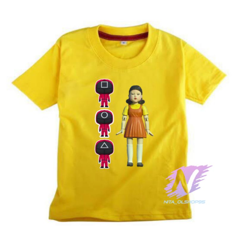 kaos anak squid game gambar boneka squid game