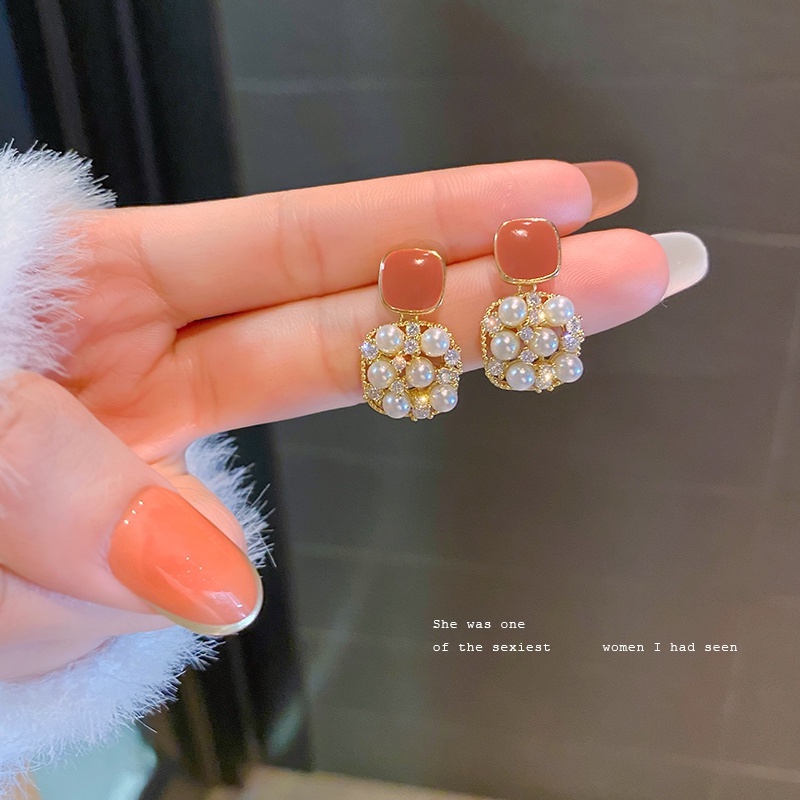 Anting Tusuk Silver 925 Bentuk Kotak Hias Mutiara Gaya Korea Untuk Wanita