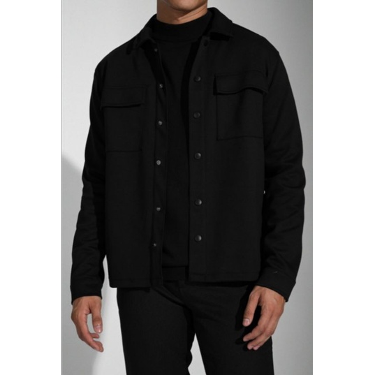 JAKET PRIA HITAM OVERSIZED SHACKET JACKET PREPP STUDIO