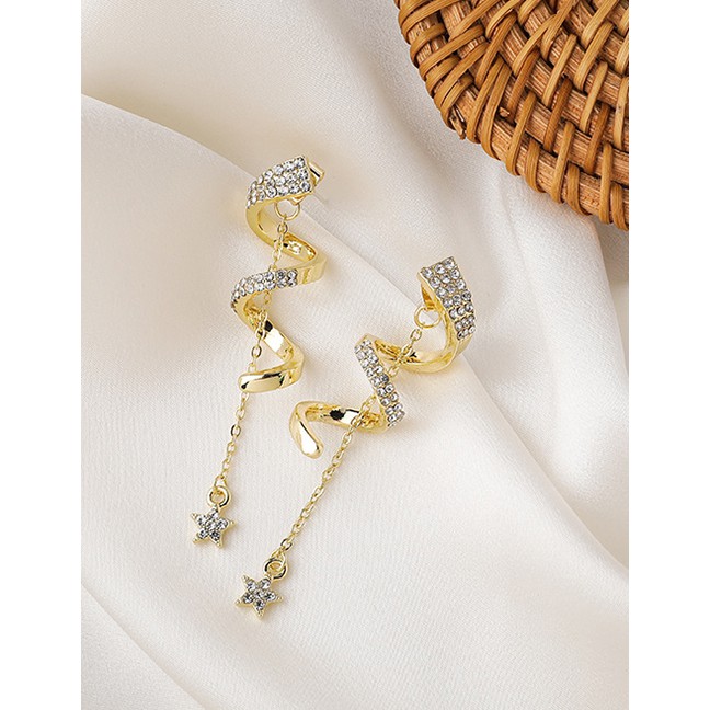 LRC Anting Tusuk Fashion Golden Diamond Spiral Long Tassel Earrings P59540