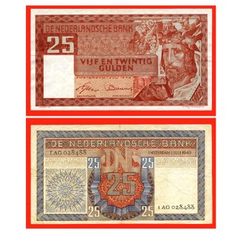 Uang Kuno lama antik  25 Gulden belanda tahun 1949 Repro