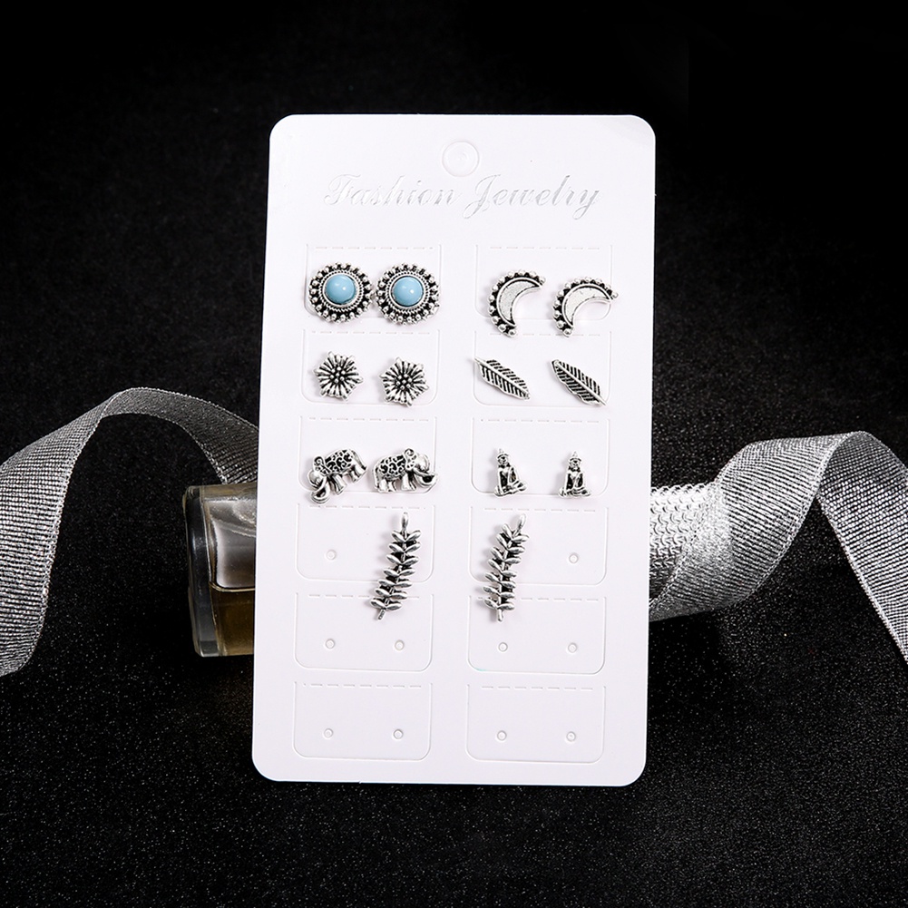 Set 7 Pasang Anting Stud Desain Gajah Bunga Bulu Buddha Gaya Boho Untuk Wanita