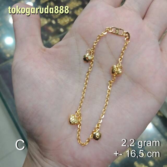 Rantai tangan gelang tali anak dan dewasa emas asli kadar 700 70% nori 2 dua g gr gram kuning holo gantungan polos