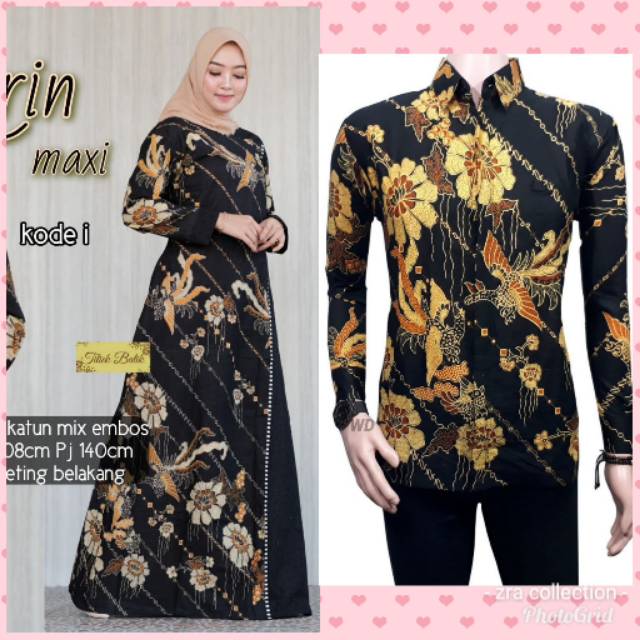 Couple ririn maxi kembang hitam.cowok M L XL.cewek allsize LD 108 & jumbo LD 120.batik Pekalongan