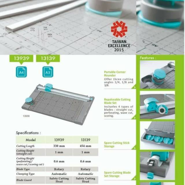 Rotary Paper Trimmer 5 in 1, KW-TRIO 13139 untuk kertas A3.Asli Taiwan