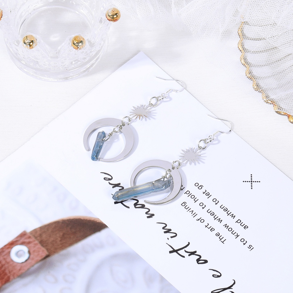 1 Pasang Anting Kristal Bentuk Matahari Bulan Warna Ungu Gaya Bohemia Untuk Wanita