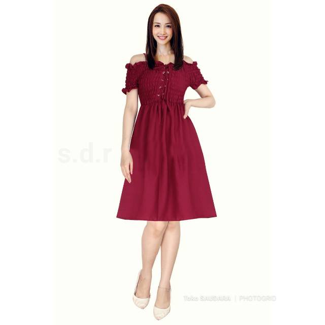 Dress sabrina kerut babydoll tali sepatu