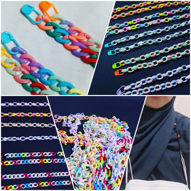 Strap Masker Rantai Akrilik / Kalung Masker Rantai Warna Warni