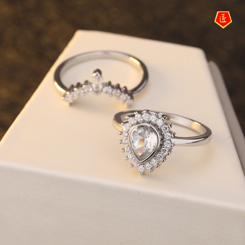 [Ready Stock]Women's Crown Diamond Ring Set Simple Fashion Elegant