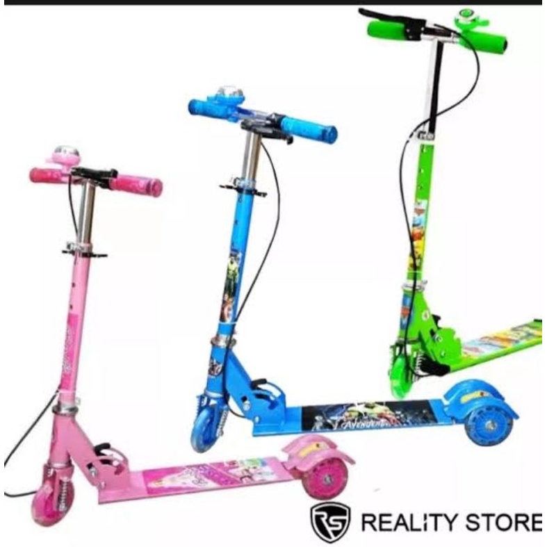 scooter skuter anak besi gambar warna karakter roda 3 bel mainan anak