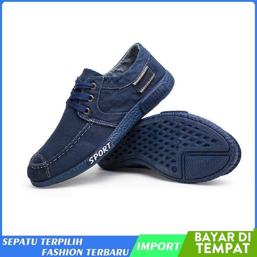 Toread Sepatu Pria Sepatu Sport Korea Sepatu Kasual kanvas Sekolah Kerja Santai Biru J11-A