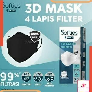 Softies 3D Surgical Mask KF 94 4 ply isi 20 Warna Hitam - Black