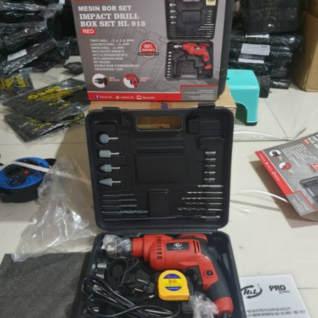 Mesin bor tembok H&L Impact drill box set HL 913 mesin bor beton H&L