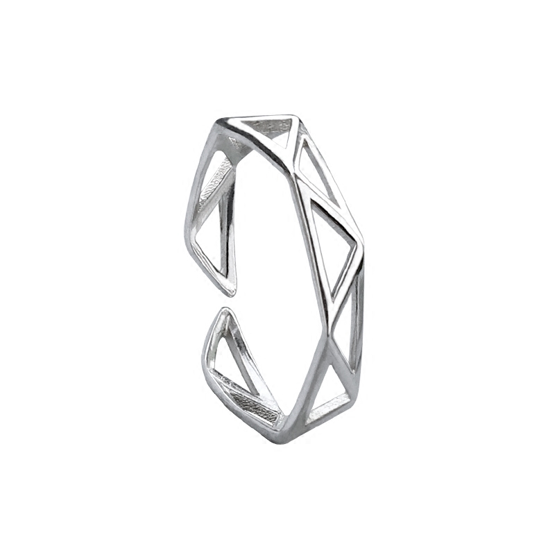 925 perak geometris cincin berongga tiga dimensi desain pembukaan hipster Korea