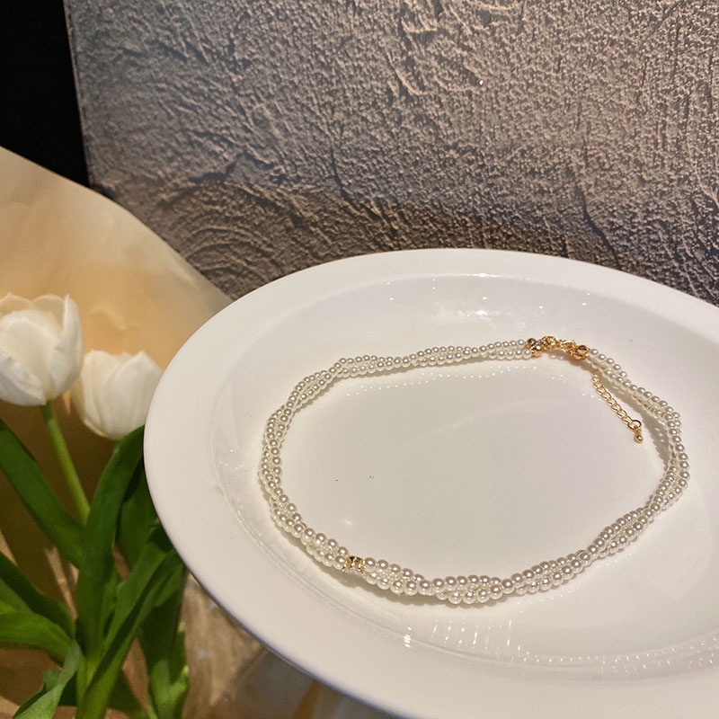 Co Co Co Kalung Choker Rantai Multisusun Pendan Mutiara Imitasi Untuk Wanita