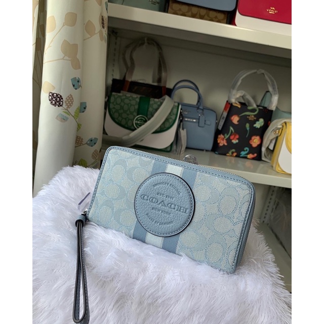 Dempsey Large Phone Wallet in Signature Jacquard with Stripe and Coach Patch  Marble Blue