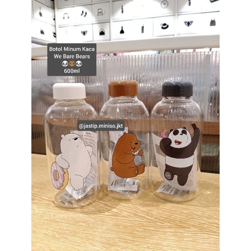 MINISO 🆕 Botol Minum Kaca WE BARE BEARS 600ml