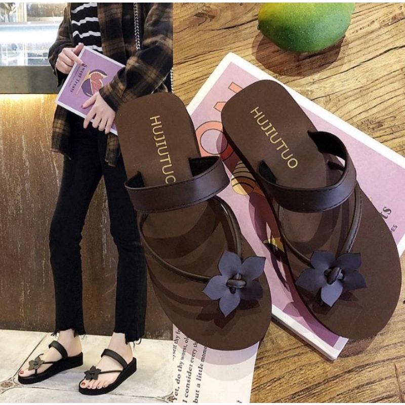 SANDAL SPON WANITA WEDGES TALI BUNGA XXR