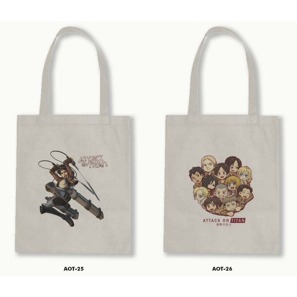 Tas Tote Bag Resleting Kanvas/Blacu  Attack On Titan .01