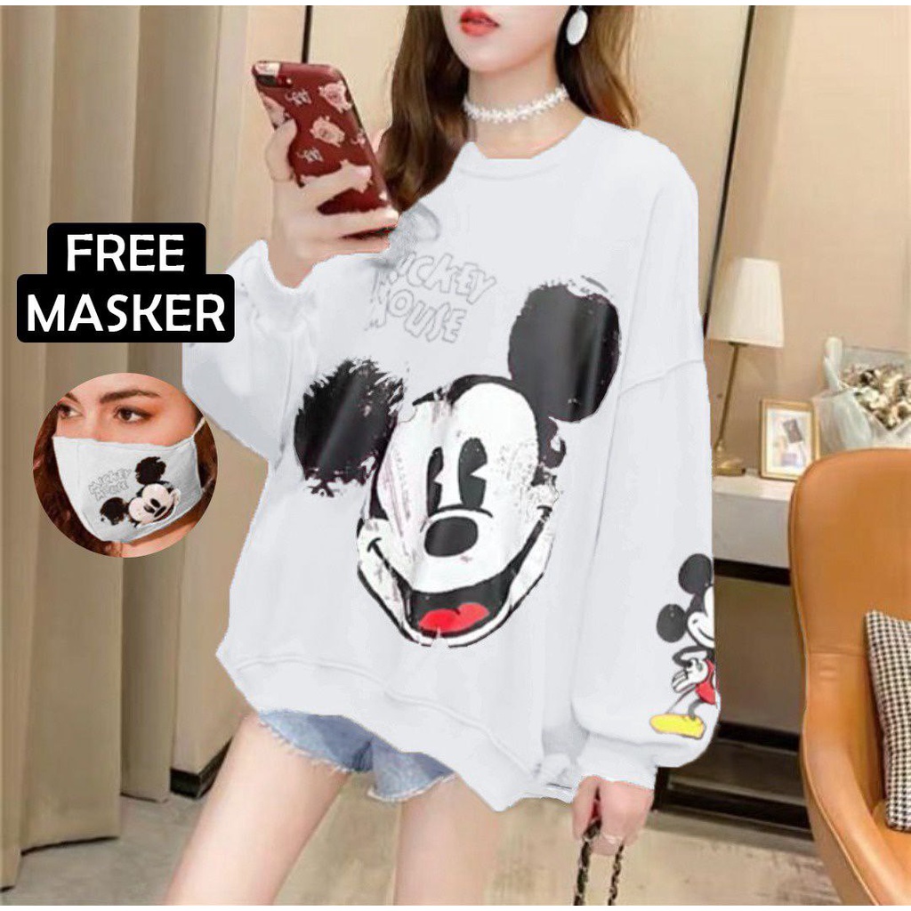 ATASAN SWEATER MIKER BONUS MASKER FREE / PAKAIAN FASHION WANITA LENGAN PANJANG TERLARIS