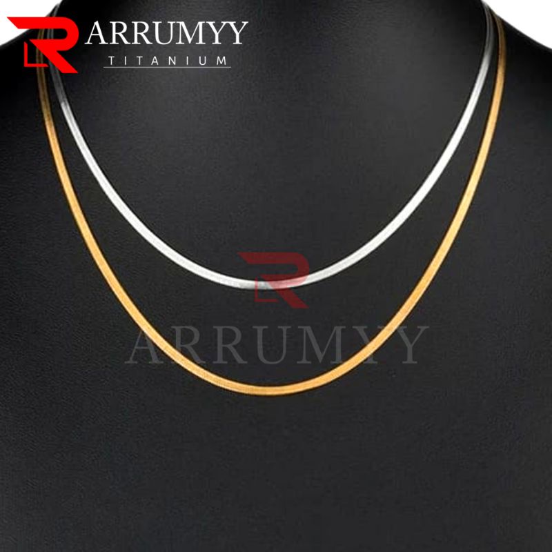 ARRUMYY kalung titanium wanita gold silver panjang 45cm 50cm 60cm model pipih original anti karat