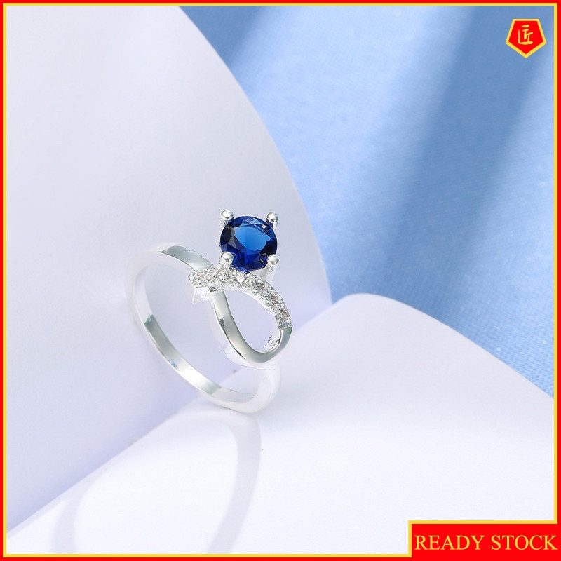 [Ready Stock]Retro 925 Silver Bow Sapphire Ring