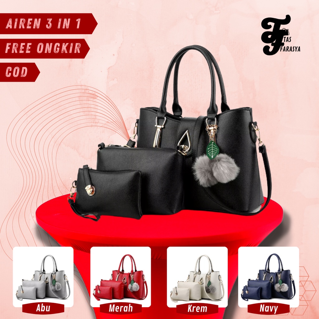 HAND BAG 3 IN 1 TAS SELEMPANG TOTEBAG  WANITA ONE SET HANDBAG TANGAN BESAR TAS JINJING KERJA SIMPLE 