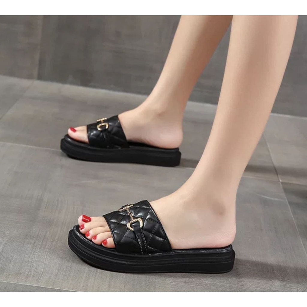 SSB10 Sandals selip slip on wanita import murah model kekinian terbaru cod jakarta