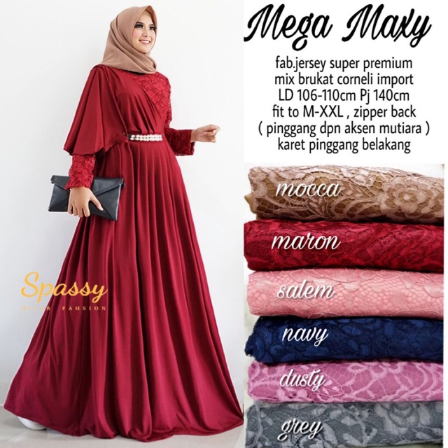mega maxy long party dress pesta fashion wanita muslim brokat mayung kekinian kondangan brukat spasy