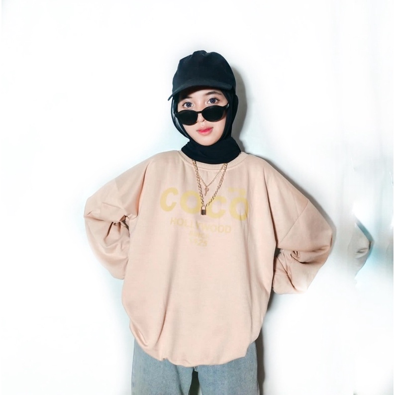 SWEATER COCO HOOLYWOOD CREWNECK MURAH SWEATER WANITA OBLONG SWEATER KEKINIAN