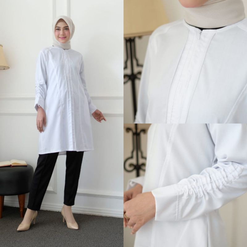 TK002 baju atasan tunik fashion putih wanita muslim XXXL