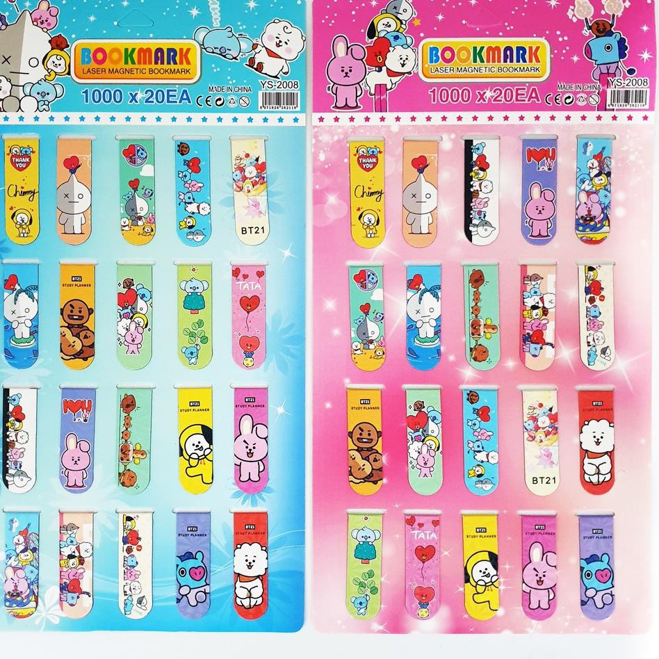 Terkini 9n COD 1 SET 20PCS PEMBATAS BUKU MAGNET BTS BT21 KPOP / BOOKMARK MAGNET BT21 / PEMBATAS BUKU