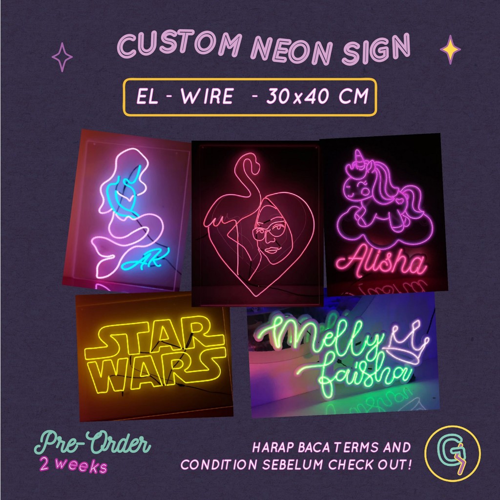 Custom Neon Sign El Wire Ukuran 30x40 cm