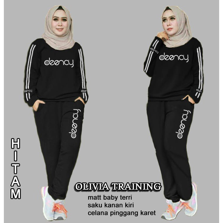 ELDE 12 - SETELAN WANITA L XL XXL 3XL St jumbo marimar Olivia Olah Raga Wanita , Baju Senam , Termurah , Baju Training Bahan babyterry + celana pinggang karet pake saku