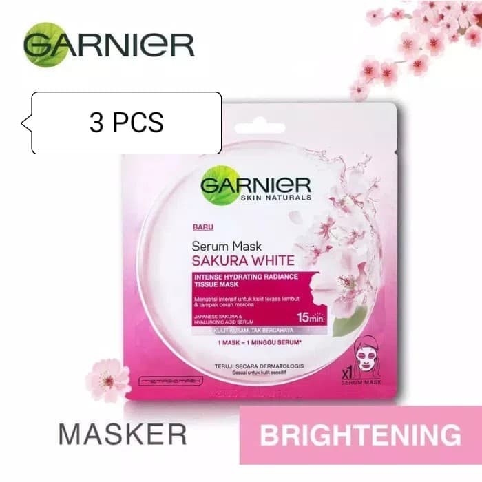 [3 PCS] Garnier Serum Mask Sakura White Radiance Tissue Mask Masker Wajah