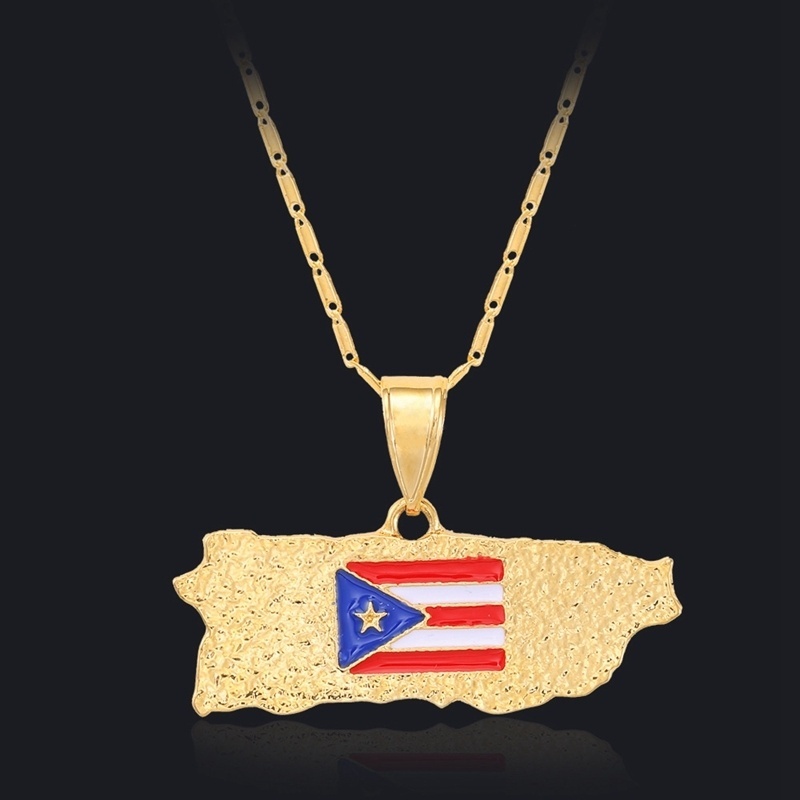 Kalung Dengan Liontin Bentuk Peta Puerto Rico Untuk Pria