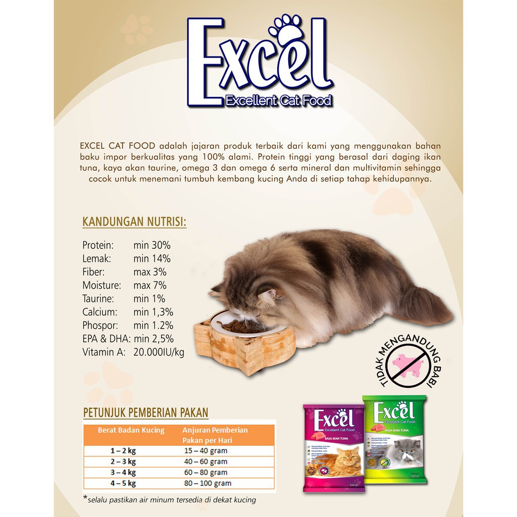 Excel, Excellent Cat Food – Pakan Kucing Rasa Ikan Tuna Freshpack 500GR