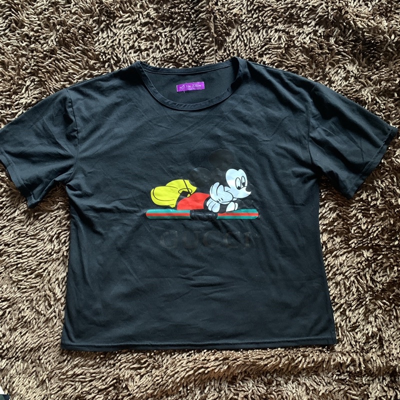 (preloved) atasan kaos hitam gambar gucci mickey mouse