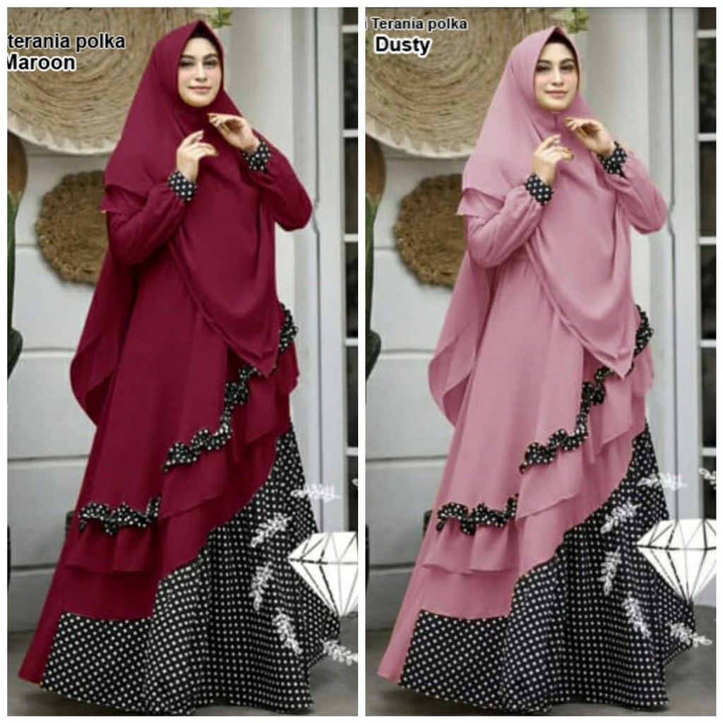 Syari terania polka/terusan maxi wanita/terusan panjang wanita/gamis maxi/gamis syari